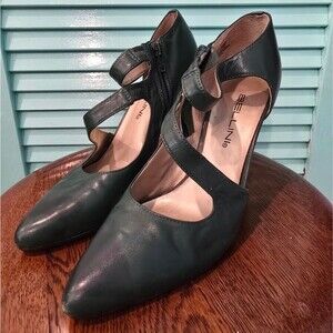 BELLINI Eden Dark Green Leather Heels, Size 8W